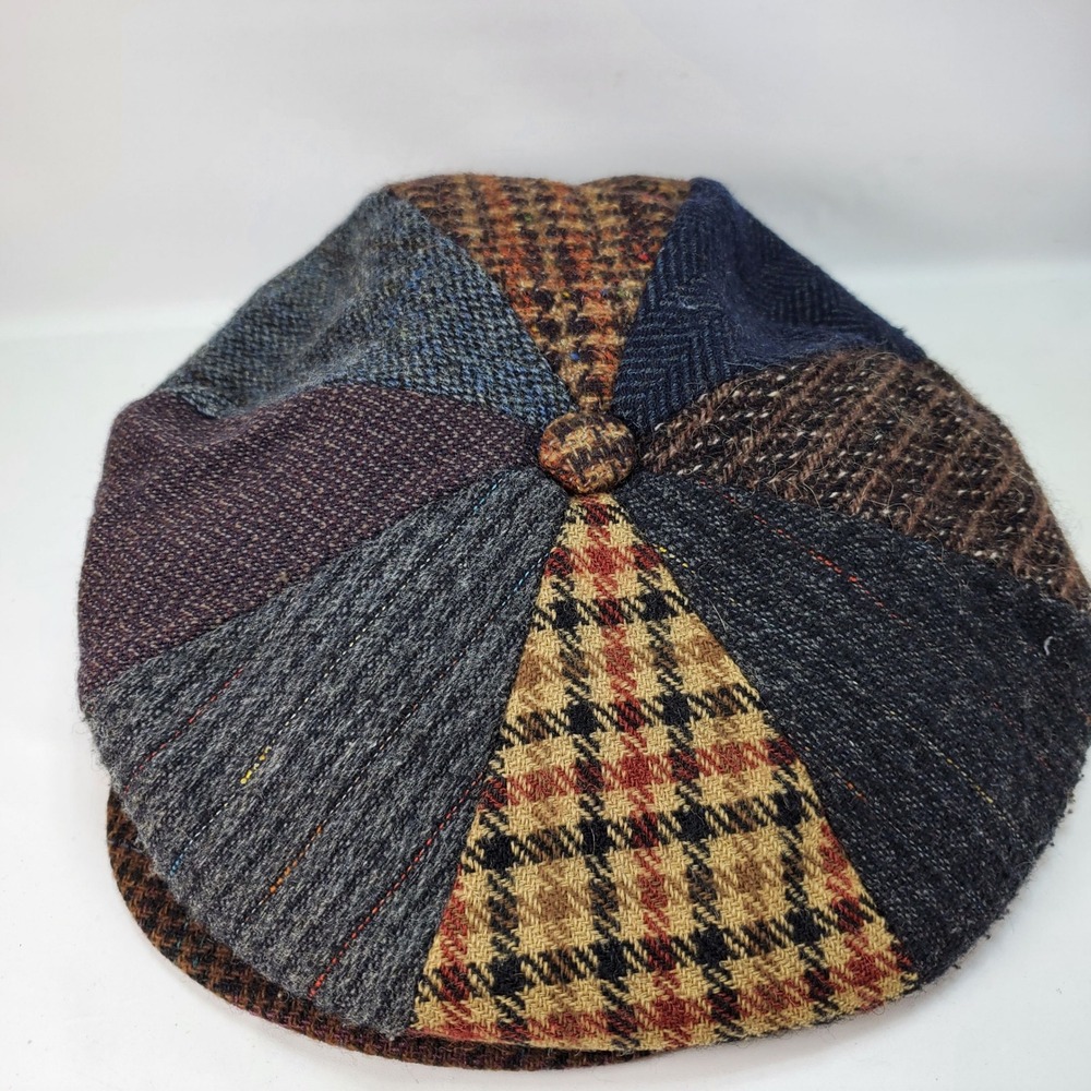 Sima Int Newsboy Cap Men XL Multicolor Patchwork Wool Tweed USA Made